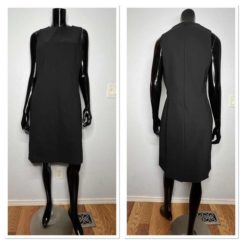 M M LaFleur Constance Black Sheath Dress w/Side Pockets Sz 12 Cotton Blend